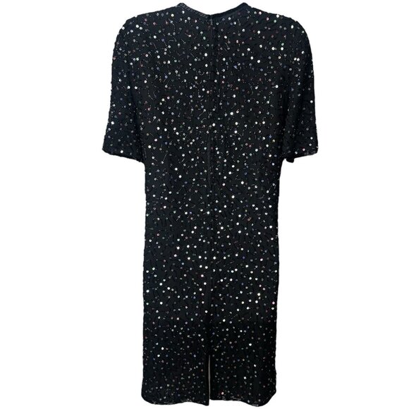 Vintage 100% Silk Rainbow Sequin Beaded Midi Dress Party New Year’s Evening L - Picture 5 of 11